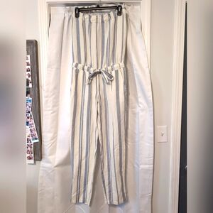 Ann Taylor Loft Blue & White Striped‎ Strapless Linen Jumpsuit Tie Waist XS